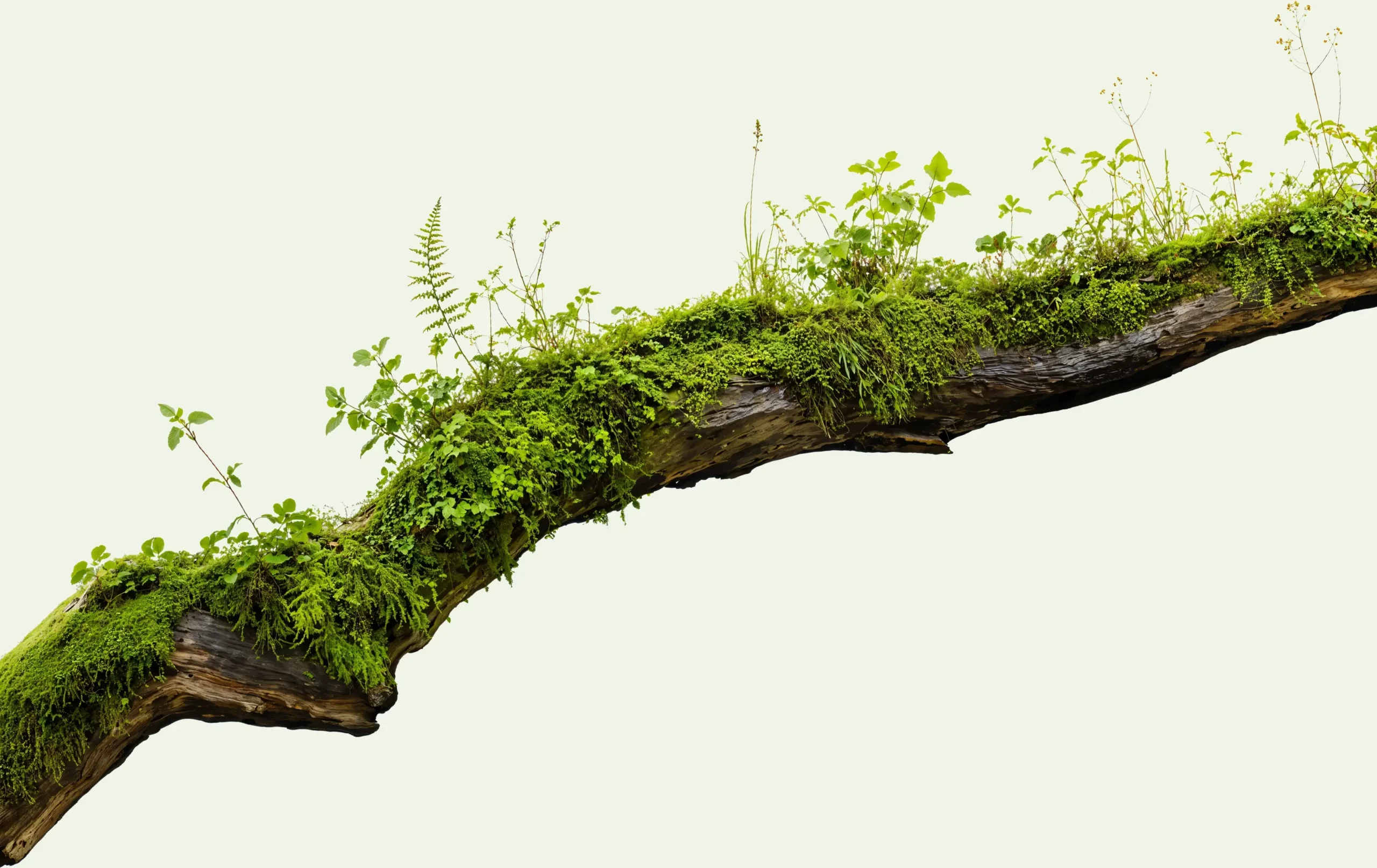 Plantes et mousses poussant sur un tronc d’arbre